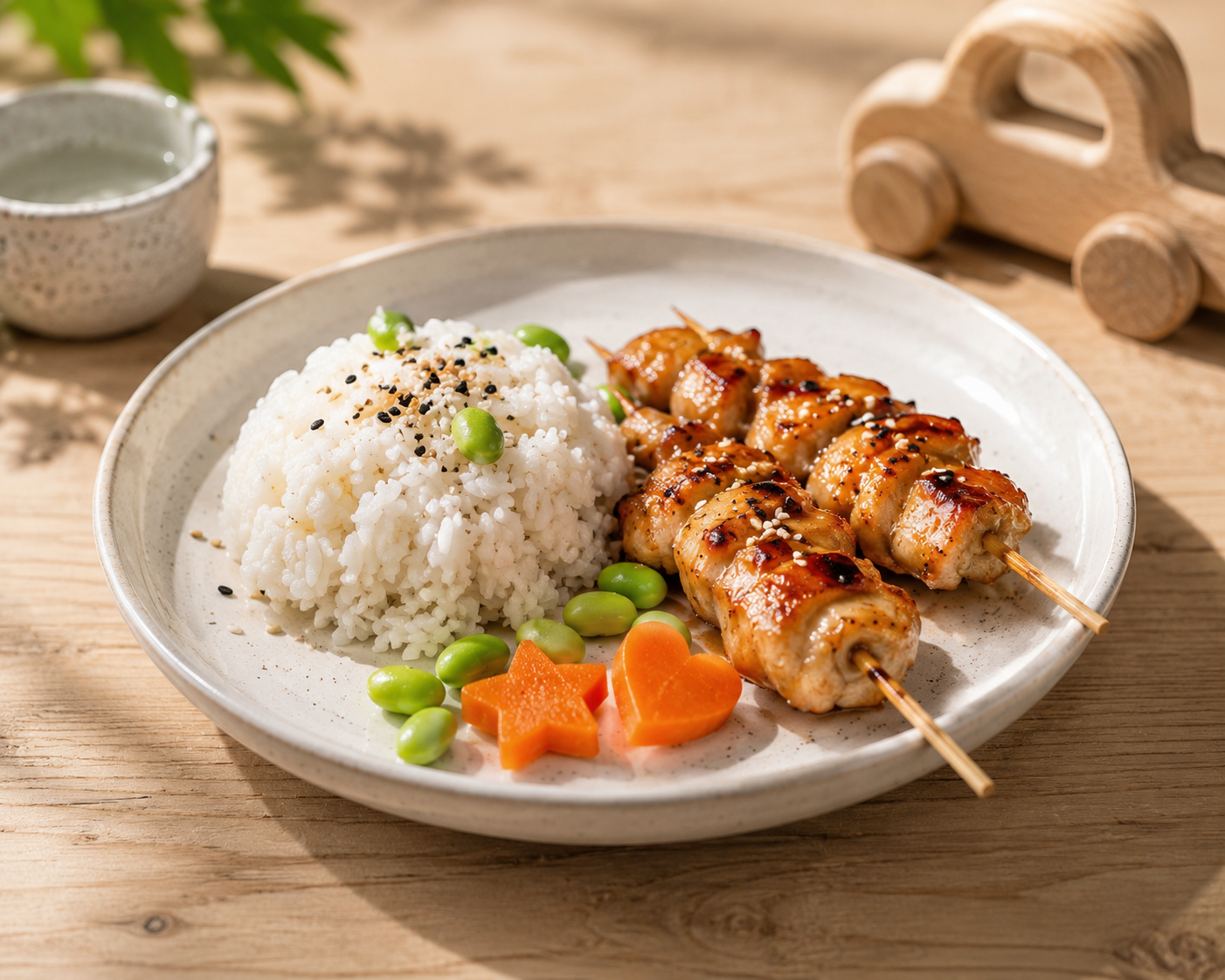 Reis mit Yakitori Hähnchenspießen